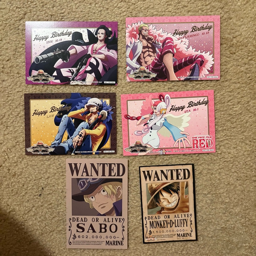 One Piece Mugiwara Store Happy Birthday and wanted Postcard